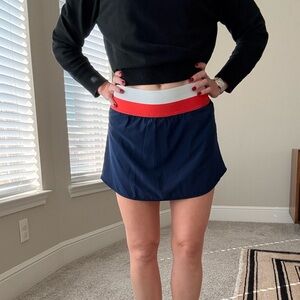 BeachRiot Athletic Coverup Skirt- Navy Blue Skirt with Red and White Waistband
